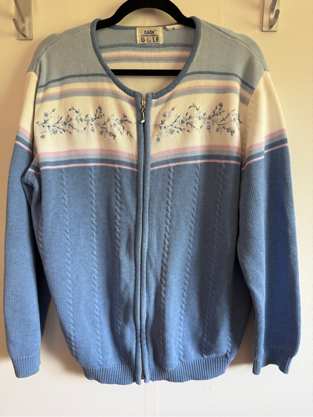 Vintage Tabi Golf Embroidered Zip Cardigan Blue Floral Grandpa Core XL Fit